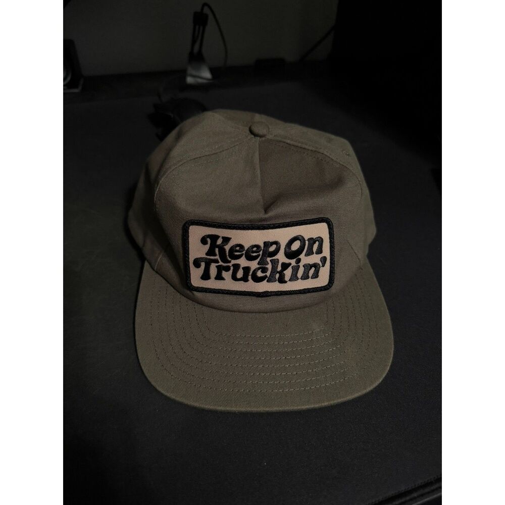 MAV Keep On Truckin' Olive Green Snapback Hat Retro Trucker Cap